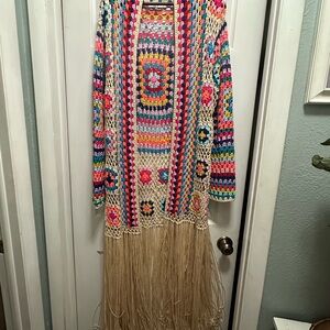 Multicolor Crochet Fringe Cardigan